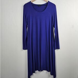 Eileen Fisher Scoop Neck Jersey Knit Knee Length‎ Dress M Blue Half Sleeve